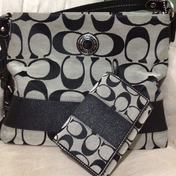 Authentic black and grey coach purse and wallet.