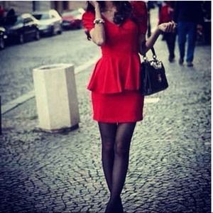 Red Peplum Dress with Bow