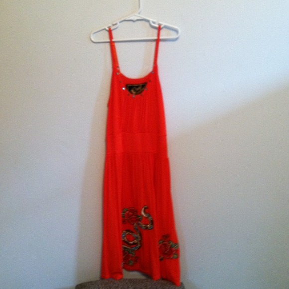 Hand embroidered red/orange dress.