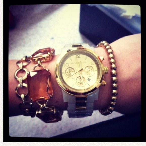 Off white & gold tone Michael Kors watch