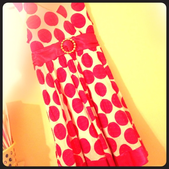 Pink and white polda dot dress