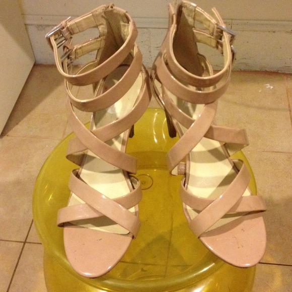 Nude caged heels