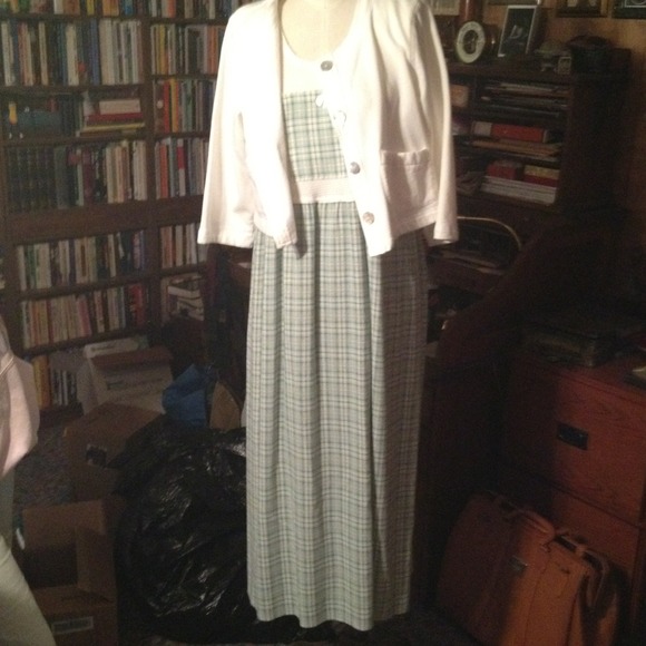 Green Plaid w/Cream Maxi Dress