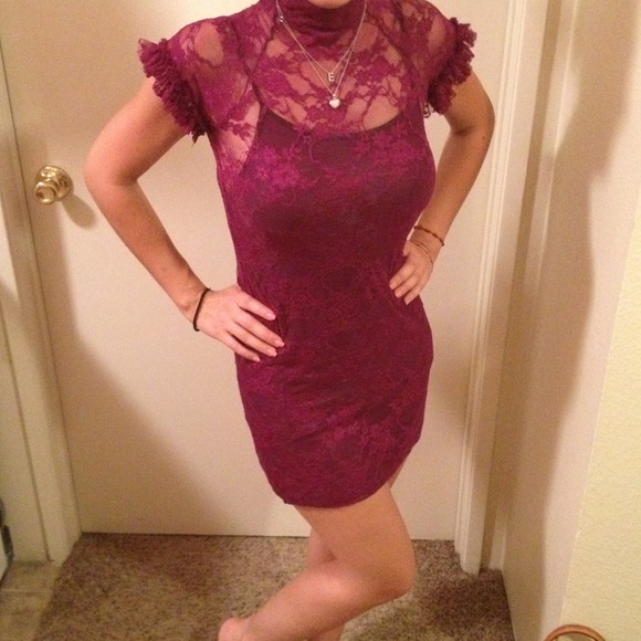 Lace wine 2 piece dress