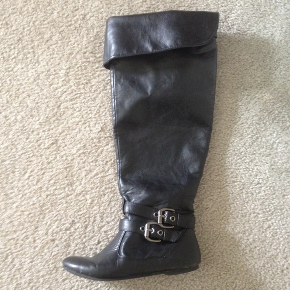Black buckle  boots. Fold over or wear up!