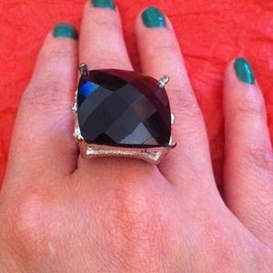 SOLD New large black rinestone in silver ring