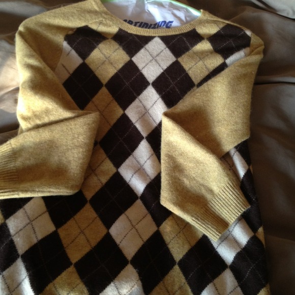 Jcrew Mustard and Brown Argyle Cashmere Sweater.