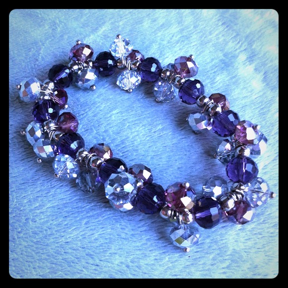 None Jewelry - Multi colored stretchy crystal cluster bracelets