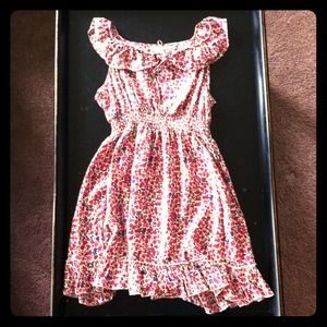 Pink, red and purple flowered dress.