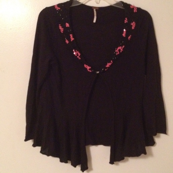 🆕Free People black w/pink embellished cardigan - Picture 3 of 4