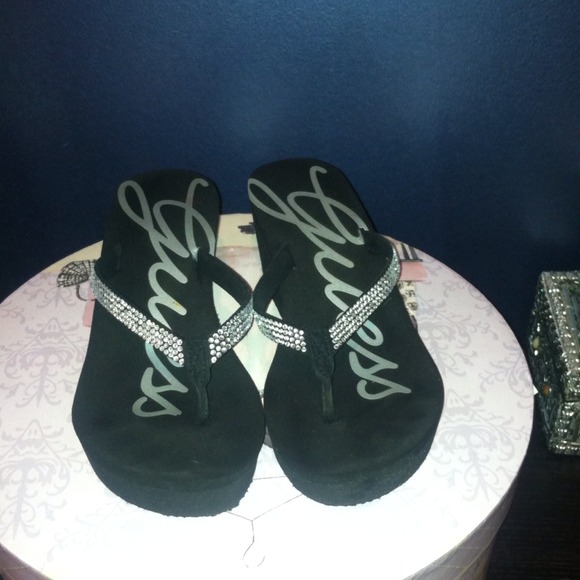 Guess wedge glitzy flip flops