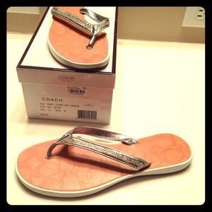 COACH Laurel silver flip flops
