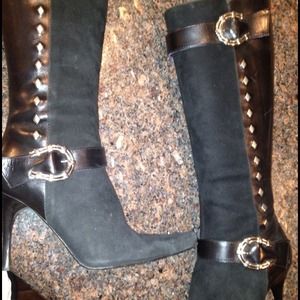 Pristine black leather and suede couture boots!