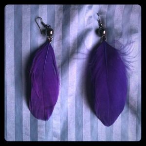 Purple Feather Earrings. :)