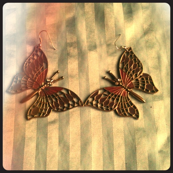 Brown & Purple Butterfly Earrings. :)