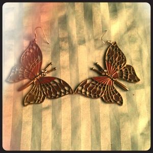 Brown & Purple Butterfly Earrings. :)