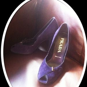 **Reserved**PRADA dark purple suede peep-toe heels