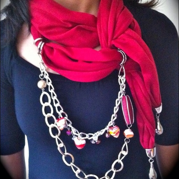 Trendy red chain stole with beads and crystals!