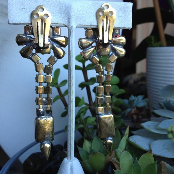Vintage Hand-Painted Rhinestone Earrings - Picture 2 of 3