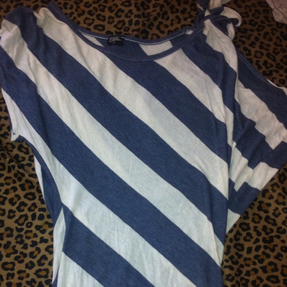 Blue and beige striped top