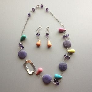 Cute colorful silver necklace with earings