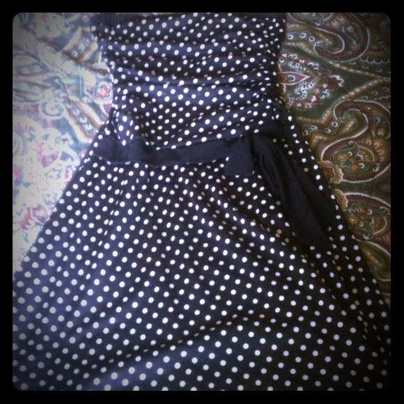 Black polka dot strapless dress size small