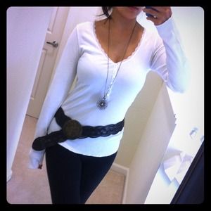 SOLD! Classic white long sleeve T with lace trim