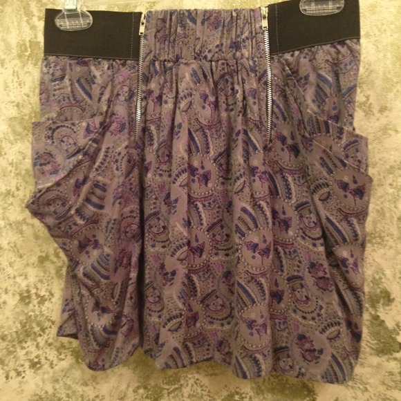 Grey and purple front zip mini skirt