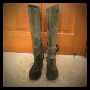 Army green platform knee high boots