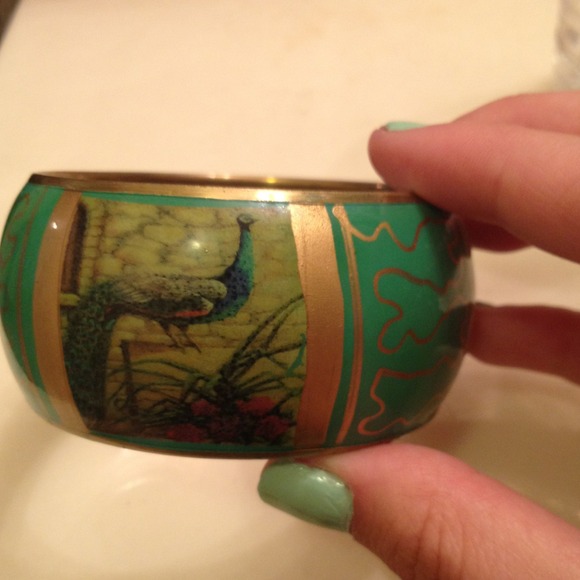 Turquoise bangle with gold & peacock design