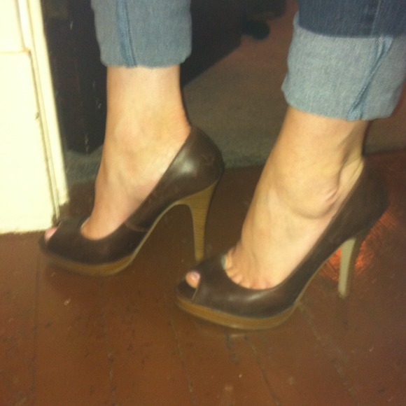 SOLD!! Brown peep toe stilettos