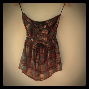 Strapless plaid madras top