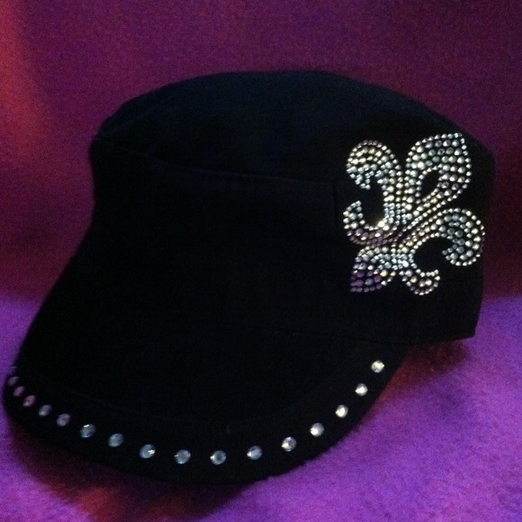 Black Bling Fleur De Lis Cap