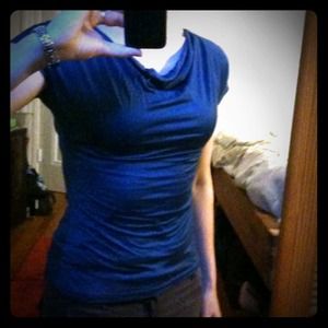 Dark ocean blue drape-neck top