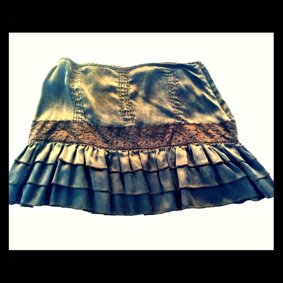 Black Satin Ruffled Mini Skirt