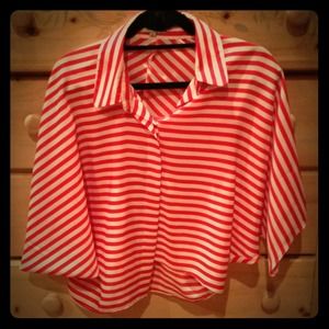 Red and white striped cropped Beulah blouse