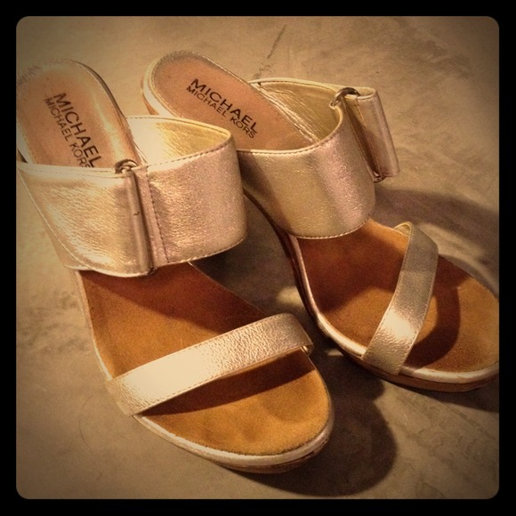 Michael Kors Shoes - Silver Michael Kors Wooden Sol Sandals