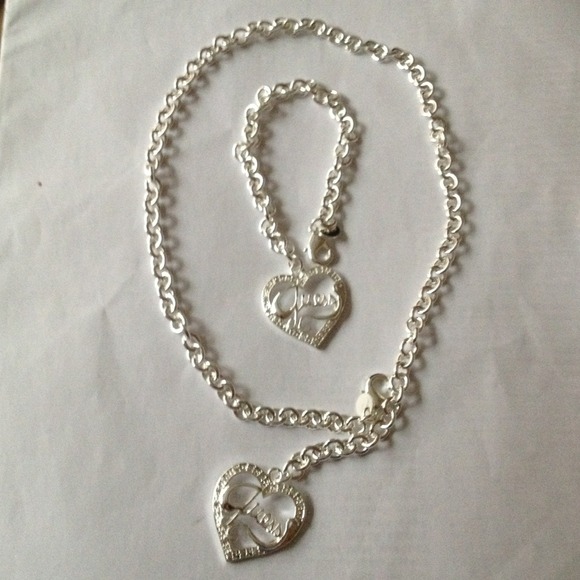 NEW Sterling Silver Necklace and Bracelet with CZ