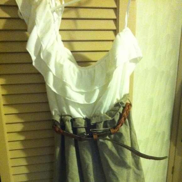 SOLD!One Shoulder White and Tan-ish Dress - Picture 1 of 4