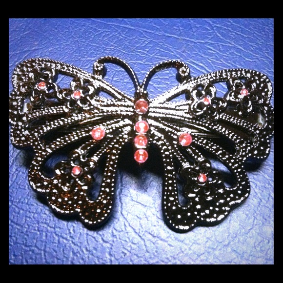 Costume Silver and Pink Butterfly Hairclip