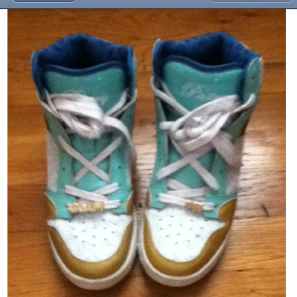 Pastry teal, brown, and gold high tops. - Picture 2 of 4