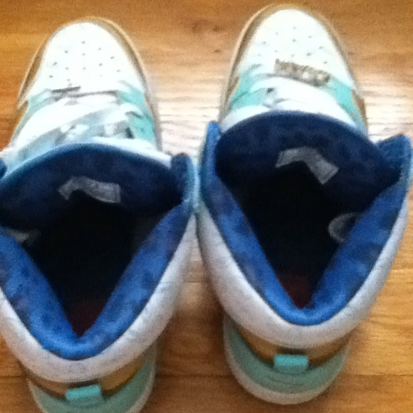 Pastry teal, brown, and gold high tops. - Picture 3 of 4