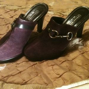 Deep plum coach clogs.