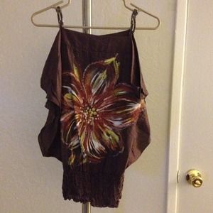 Brown tops with flower accent