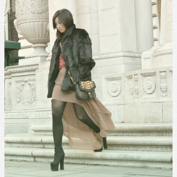 Taupe high low skirt with satin waistband
