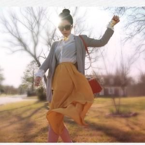 Yellow high waisted high low skirt