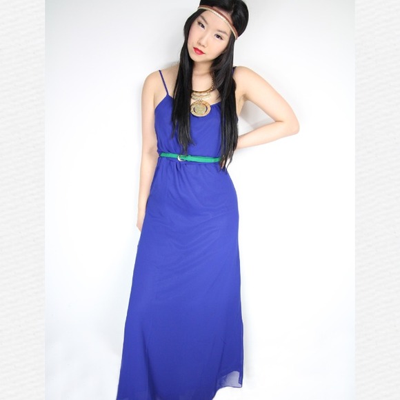Royal blue maxi dress with sheer overlay