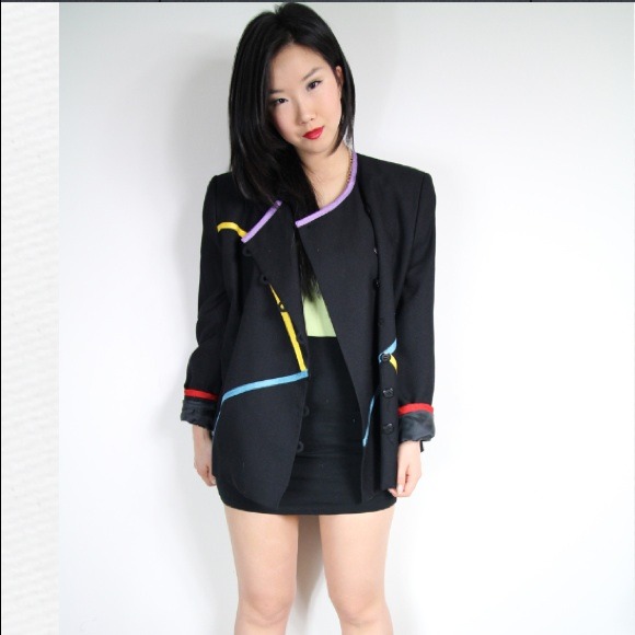 Color slash neon and black blazer