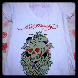 Ed Hardy White V-Neck