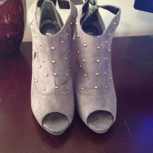 Gray studded booties.